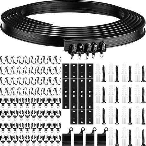 Crochet de rail courbe de 5 m, 30 poulies, 30 codes d'installation, 15 vis, 15 chevilles d'expansion, 15 ancrages, 4 (1/5)