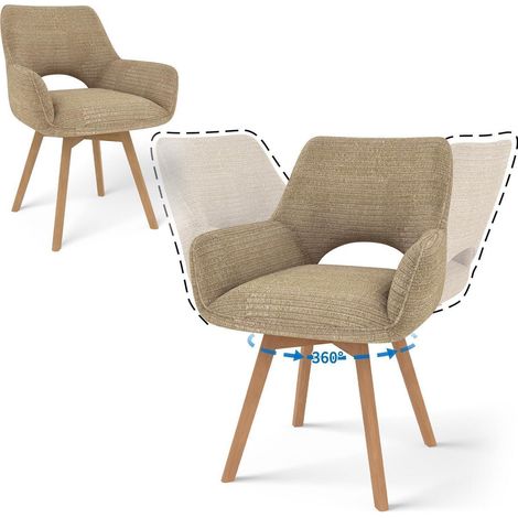 2er Set Esszimmerstühle drehbar mit Armlehnen, brauner Cord, Holzbeine (1/5)