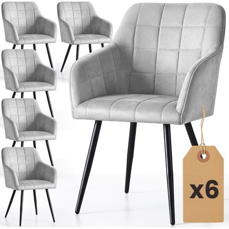 Juego de 6 sillas acolchadas con costuras cuadradas LUXANO Gris patas negras (1/5)