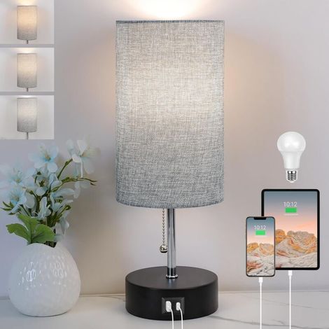 royaluxe -Lampe de chevet à température de 3 couls, lampe de table de chevet avec port USB A et port C, lampe de table pour chambre à coucher avec ampoule LED, petites lampes pour salon (gris) (1/5)