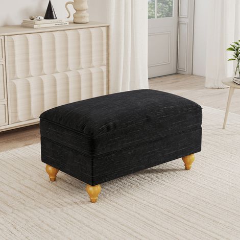 Windsor-Hocker Chenille noire - Tabouret rembourré en tissu velours pour salon (1/5)
