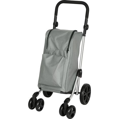Faltbarer Einkaufswagen (46 l) mit Isoliertasche, verstellbarem Griff, Aluminiumrahmen, grau