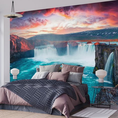 Papier peint panoramique - Cascades Couché de Soleil - 195 cm x 116 cm (1/4)