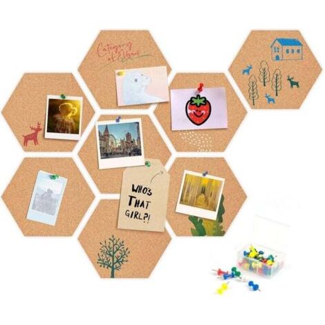 Tableau en liège, 8 tableaux d'affichage en liège autocollant Tableau en liège hexagonal avec punaises - pour accrocher des tableaux, décorations murales