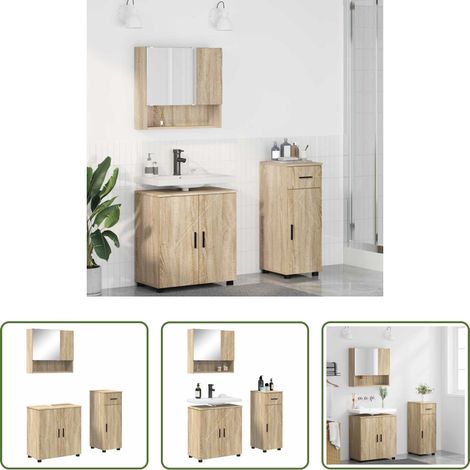 Badezimmer Einrichtung - Badezimmermöbel-Set 3 pcs Sonoma-Eiche Holzwerkstoff & Metall (1/5)