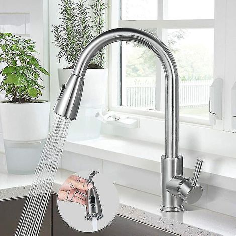 Küchenarmatur, Spültischarmatur aus Edelstahl 304, 360° schwenkbare Spültischarmatur mit ausziehbarem Brausekopf. (1/4)