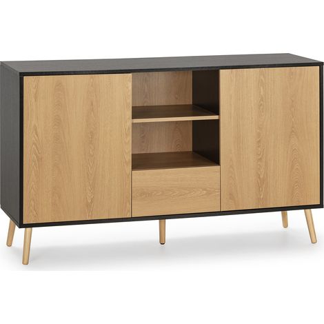 Credenza Apolo 2 ante 1 cassetto, colore nero/legno