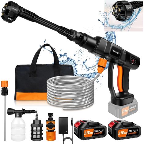 Nettoyeur haute pression portable sans fil, nettoyeur haute puissance, équipé de deux batteries, conception sans fil, avec buse réglable 6 en 1 et tuyau de 5 mètres, adapté au nettoyage des voitures, 