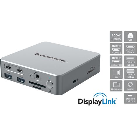CONCEPTRONIC Dock USB-C- 2xHDMI,2xUSB-C,4xUSB-A,DP,GbE LAN