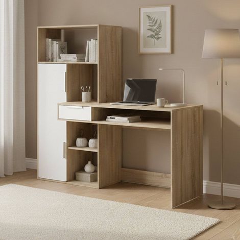 Schreibtisch Annalou, eine Schublade, 60,35x162,8x155,4h cm Braun (1/5)