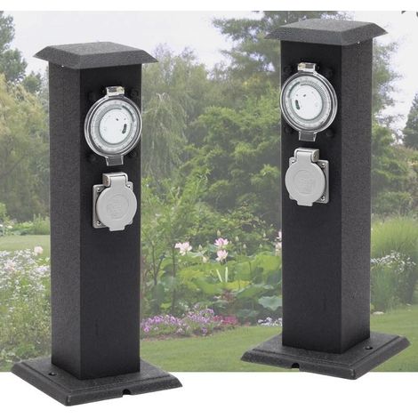 2 Multiprises Bornes Noir 2 Prises Électriques Et Minuterie Pour Jardin Et Extérieur (1/5)