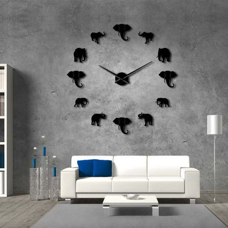 Horloge murale éléphant insolite miroir acrylique à accrocher bricolage déco maison (1/4)