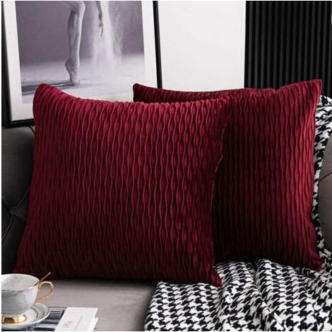 Housses de Coussin Rouge Bordeaux: 2 Pack 50cmx50cm Taies d'oreiller Décoratives Carrées en Velours Rayé pour Canapé de Chambre (1/5)