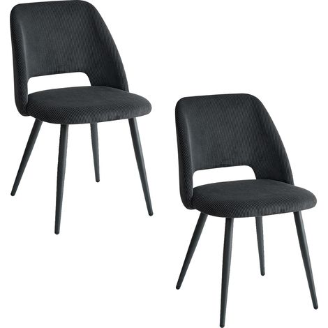 Silla de comedor, tela de pana, estructura metálica, 2 piezas, negra (1/2)