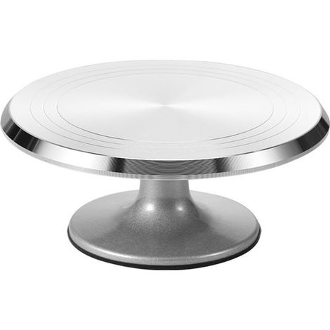 Présentoir à gâteaux - Plateau tournant de 30 cm - Présentoir décoratif - Présentoir à gâteaux rotatif antidérapant - Présentoir à gâteaux - Base en alliage d'aluminium/ABS - Argent (1/5)