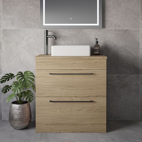 Napoli 390 Light Oak 800mm 2 Drawer Vanity Unit for Countertop Basins - 800mm - Gunmetal Grey 480mm Handle