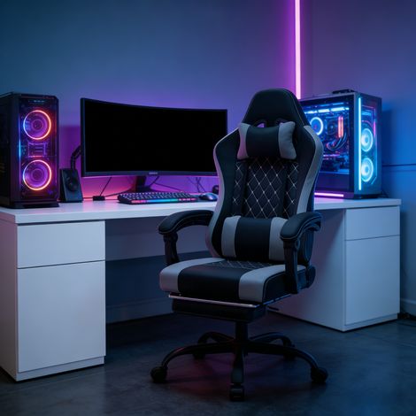 Bureau, chaise ergonomique pour ordinateur, surface de travail pratique, rangement fonctionnel, format pratique, style moderne et facile à associer