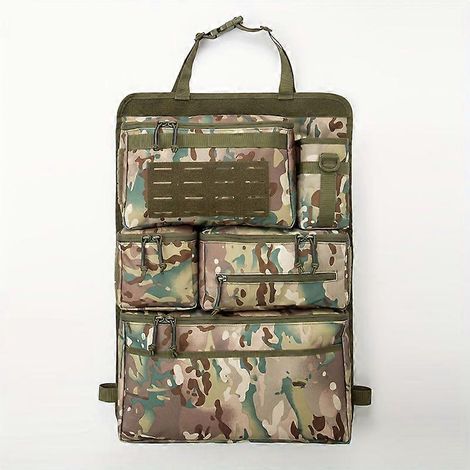 Sac de rangement pour siège arrière de voiture (camouflage CP), organisateur tactique multipoches avec sangle réglable de 1,75 m pour matériel de pêche, camping et voyages (1/5)