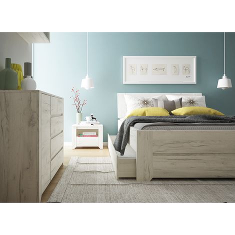 Schlafzimmer Set 6-teilig AMANTEA-129 mit Bett 160x200cm in weiß Eiche (1/5)