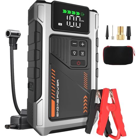 Booster Batterie Voiture avec Gonfleur Puissant 6000A Fonction de Gonflage des Pneus 150PSI Essence 10L Diesel 8.5L Température de décharge -20 ℃ à 70 ℃ (PD-JA2) (1/5)