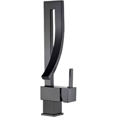 Robinet de lavabo moderne pour salle de bain - Mitigeur monobloc en laiton massif - Couleur noire - Design épuré et durable - Haute qualité. (1/4)