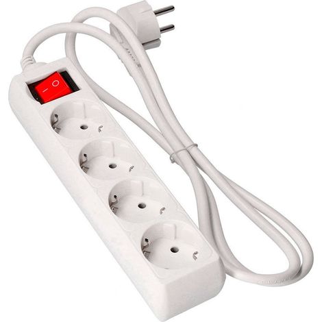 Base múltiple 4 tomas 2p+t con interruptor luminoso, 3 m de cable h05vv-f 3g1,5 mm², blanca (1/2)