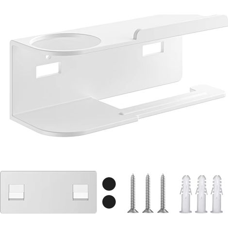 Dévidoir de papier toilette, étagère murale flottante, support mural pour papier toilette, sans perforation, blanc (1/5)