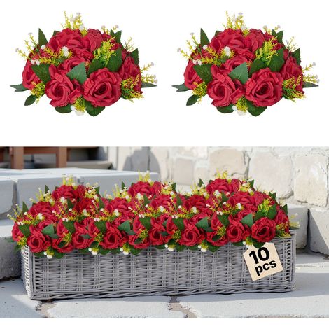 Boules de Fleurs Artificielles, Lot de 10, 24 cm, Compositions de Roses Rouges Artificielles, Fausses Fleurs Décoratives pour Centres de Table, Mariages, Saint-Valentin, Décoration d'Intérieur (1/5)
