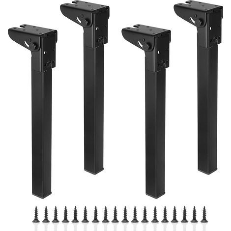 Pieds de table pliants 30 cm – Lot de 4 en métal noir – Installation facile avec vis pré-percées – Pour tables, bureaux et camping (1/5)