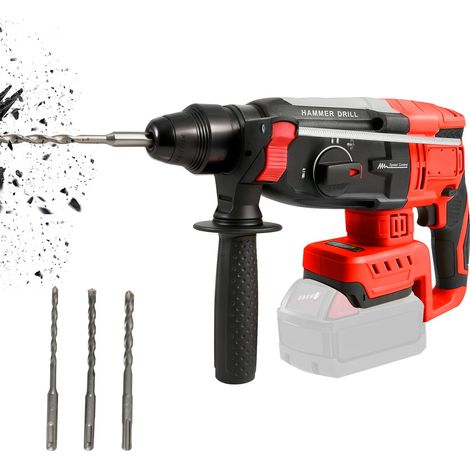 Marteau perforateur sans fil, marteau perforateur électrique SDS-Plus sans balais avec 4 fonctions, poignée auxiliaire à 360°, 3 forets pour béton, mur de brique, métal (sans batterie) (1/5)