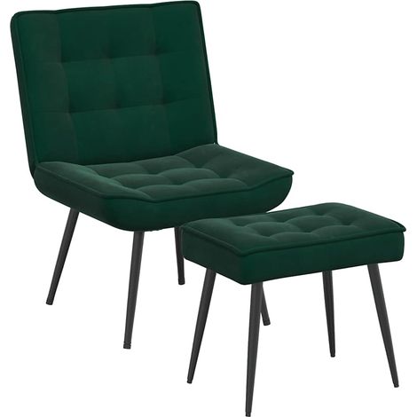 Chaise de relaxation avec tabouret Vert foncé Velours (1/5)