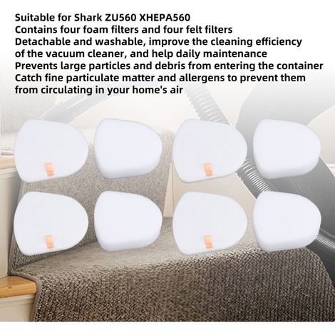 4-teiliges Set leerer Reinigungsfilter für Shark ZU560 XHEPA560: 4 waschbare Schaumstofffilter und 4 waschbare Filzfilter (1/4)