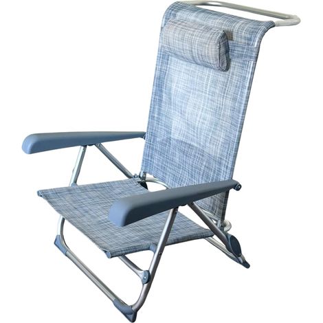 Spiaggina mare in alluminio resistente con Braccioli - Mis. 55x46x80 cm - Sedia reclinabile in 7 posizioni con cuscino poggiatesta - Azzurra (1/5)