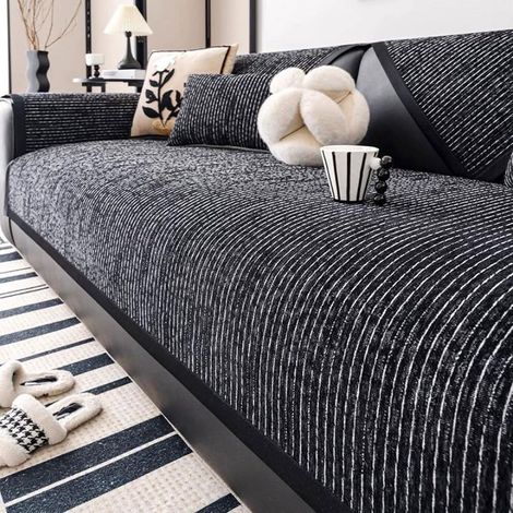 JSSEVN - Soft chenille sofa cover - For L-shaped sofas (1, 2, 3, 4 seater) - Universal fit - Non-slip - For dogs and cats - Dark grey - 90 x 160 cm (1/5)