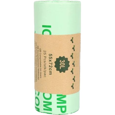 Sacchi per rifiuti compostabili, biodegradabili ed ecologici, 30 litri - 55x72 cm (1/2)