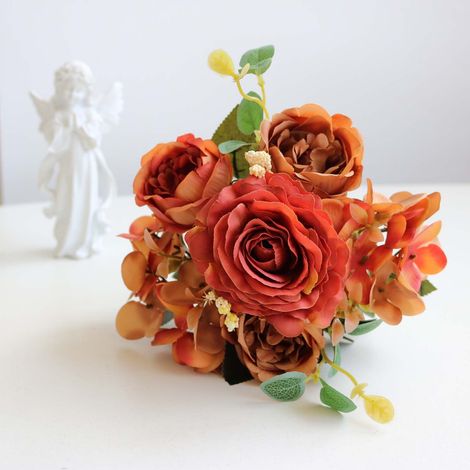 Fleurs Artificielles - Pour Extérieur et Intérieur - Tige en Fer Recouverte de Plastique - Résistantes aux UV - Bouquet Faux Fleurs en Silicium - Orange - 1 Pièce (1/4)