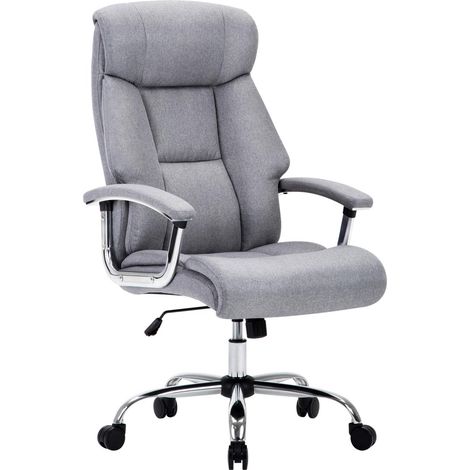 Chaise de Bureau, Fauteuil Ergonomique de Dossier Élargi, Siège en Lin de Haute Qualité, avec Soutien Tete Confortable et Coussin Doublé, Gris (1/5)