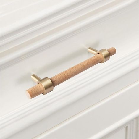 Lot de 2 poignées de meuble en bois -Poignées pour armoires de cuisine - Poignées en bois pour armoires de cuisine (96MM) (1/5)