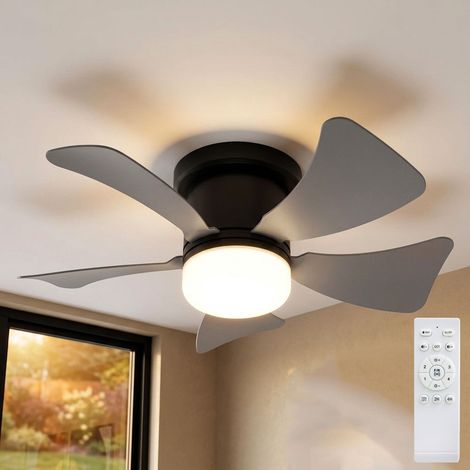 Ventilatore LED da soffitto ventilatore telecomandato lampada diurna ventilatore grigio timer CCT, 10W 750lm bianco caldo-bianco freddo, D 40,6 cm (1/5)