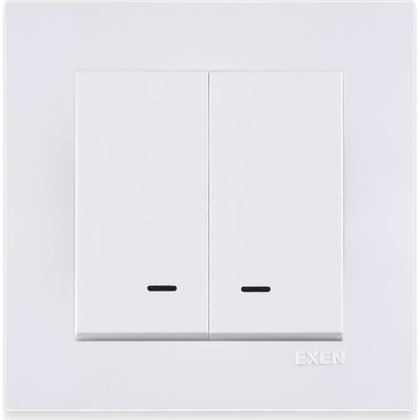 Interrupteur double avec témoin lumineux blanc – 203/01E EXEN – ensemble complet (mécanisme + plaque inclus) (1/3)