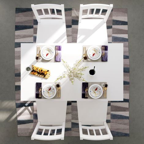 ELEGANT Dining Table with 4 Chairs, Solid Pine Wood Dining Room Set, Nature Living Room Kitchen Furniture White (1/5)