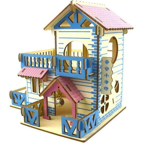 Maisonnette en bois à deux étages pour hamsters avec escalier, balcon et tunnel - Aire de jeux pour petits animaux