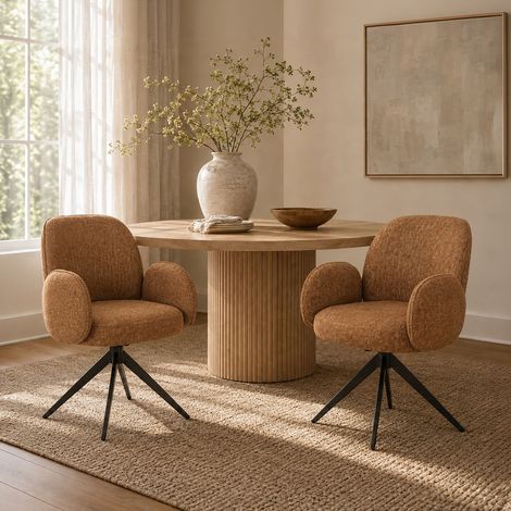Lot de 2 fauteuils pivotantes 55x46x90 cm en tissu camel - ISYS (1/5)