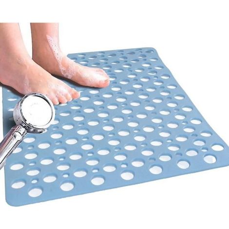 Tapis de douche antidérapant - - carré 53x53 cm - lavable en machine - bleu (1/4)
