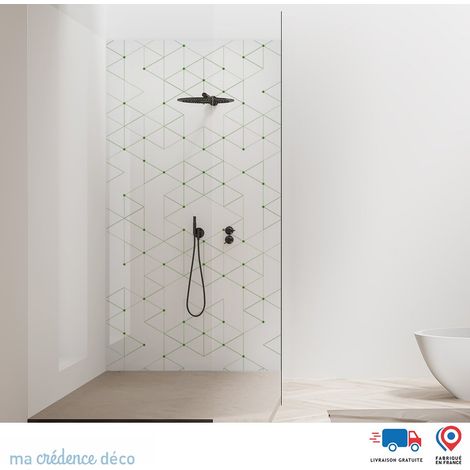 Panneau de douche : Formes triangles géométriques - Couleur Vert jaune - Alu composite - 90 - 245 (1/2)