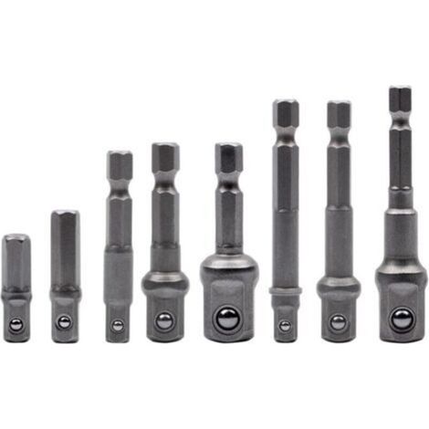 Pr Socket Adapter Set of 8, 1/4" Hex Adapter to 1/4", 3/8", 1/2" Socket for Cordless Drill and Driver, Sockets and Bit Holders (1/4)