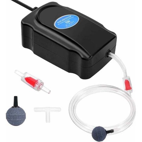 Pompe à Air Aquarium, Réglable Puissante Bulleur Aquarium pour Aquarium 5 à 300 L Ultra Silencieuse avec 2 M Tuyau,Pierre à Air,Clapet Anti-Retour et Raccord en T (1/4)