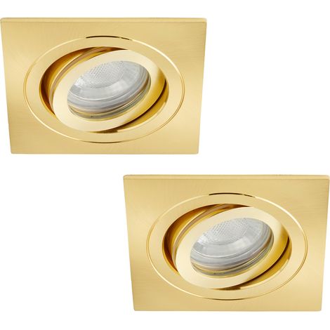 Litecraft Recessed DownlightsTiltable Square Spotlights in Satin Brass - 2 Pack
