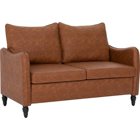 HOMCOM Two-Seater Sofa, Modern Small Sofa with Solid Wood Legs, Brown (1/5)