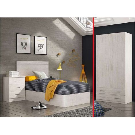Dormitorio completo juvenil en blanco ártico Daniela. Se sirve ya montado.